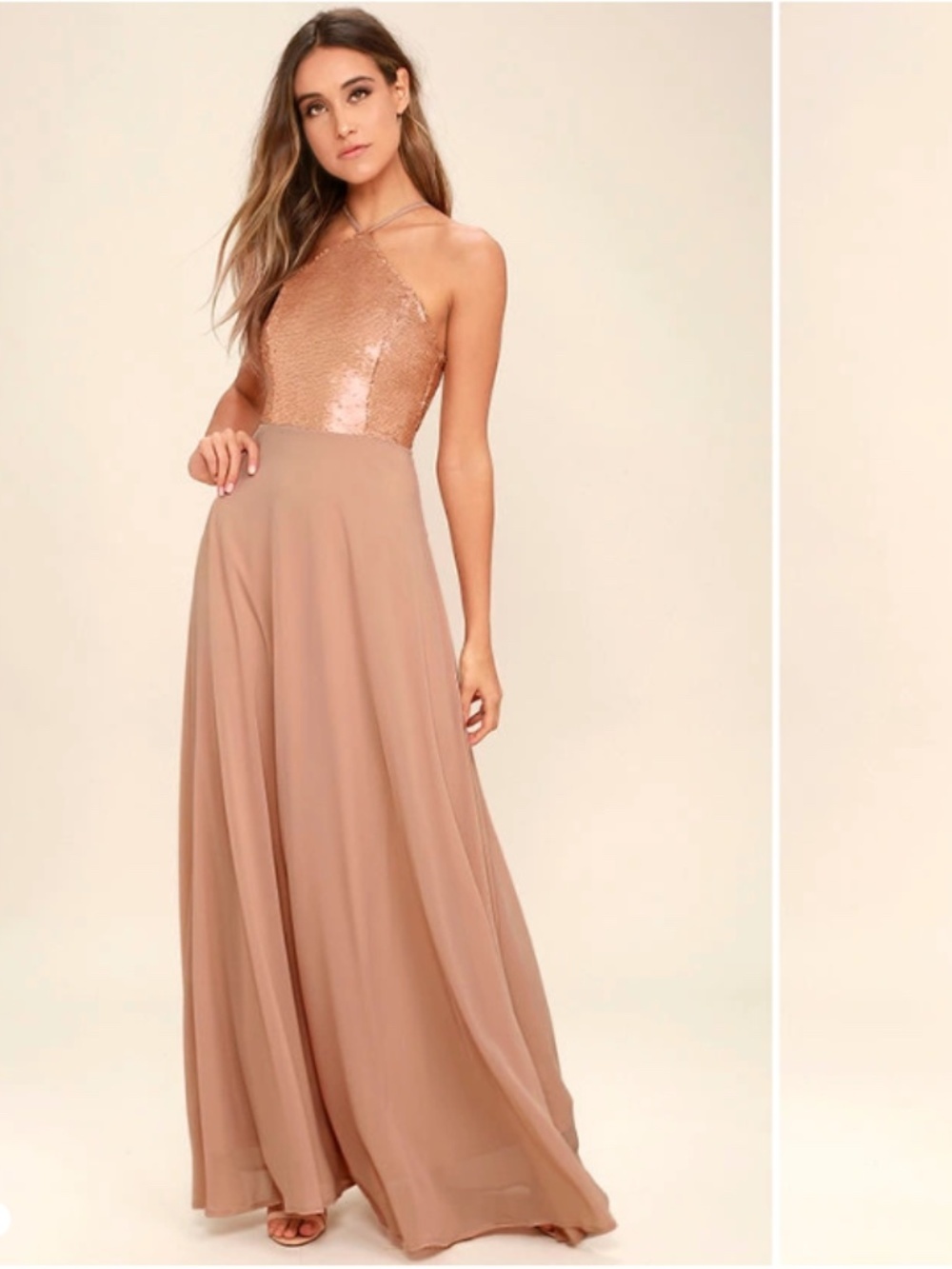 LULUS Sexy Chic Prom Wedding Bridesmaid Elegant FLowy Romantic Sequin Maxi - Picture 2 of 7